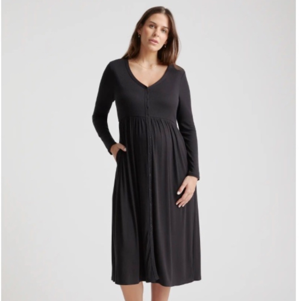 Quince Tencel Rib Maternity & Nursing Button Front Dress size small NWOT